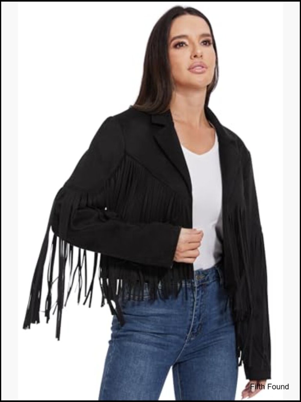 Fringe Leather Jacket Cowgirl Western Cropped Coat Suede Look - Picture 4 of 7
